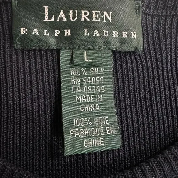 Vintage 100% Silk Navy LAUREN Ralph Lauren Gold Button Cardigan Sweater Large - Picture 5 of 12